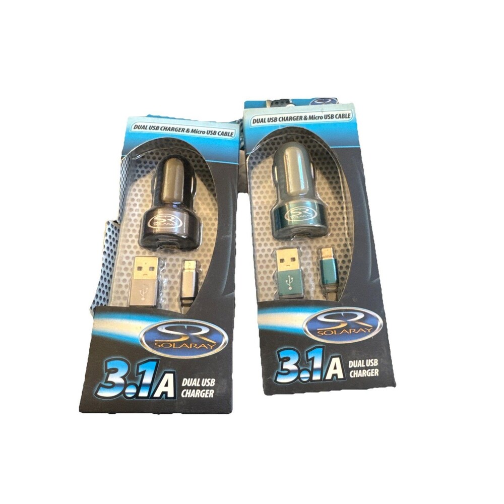 SOLARAY DUAL USB CHARGER & MICRO USB CABLE 3.1 A, BLUE & Gray